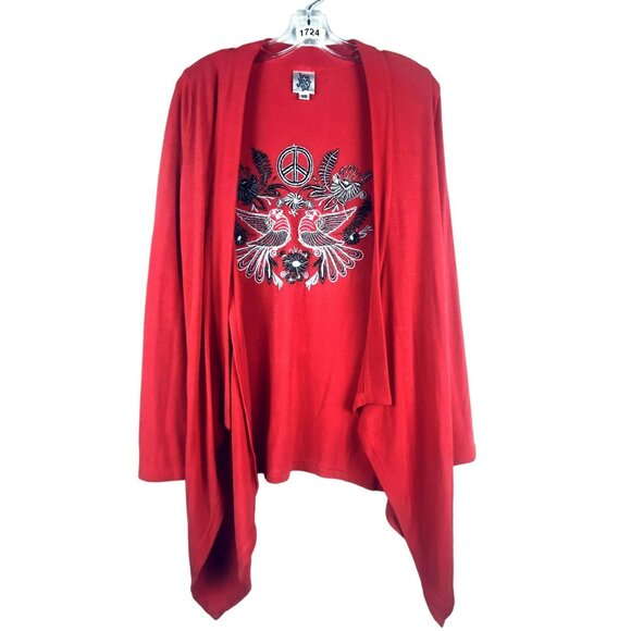 🟣🟣🟣 Mary Jane Women's Size Extra Small Peace Waterfall Embroidered Cardigan S - Picture 1 of 8
